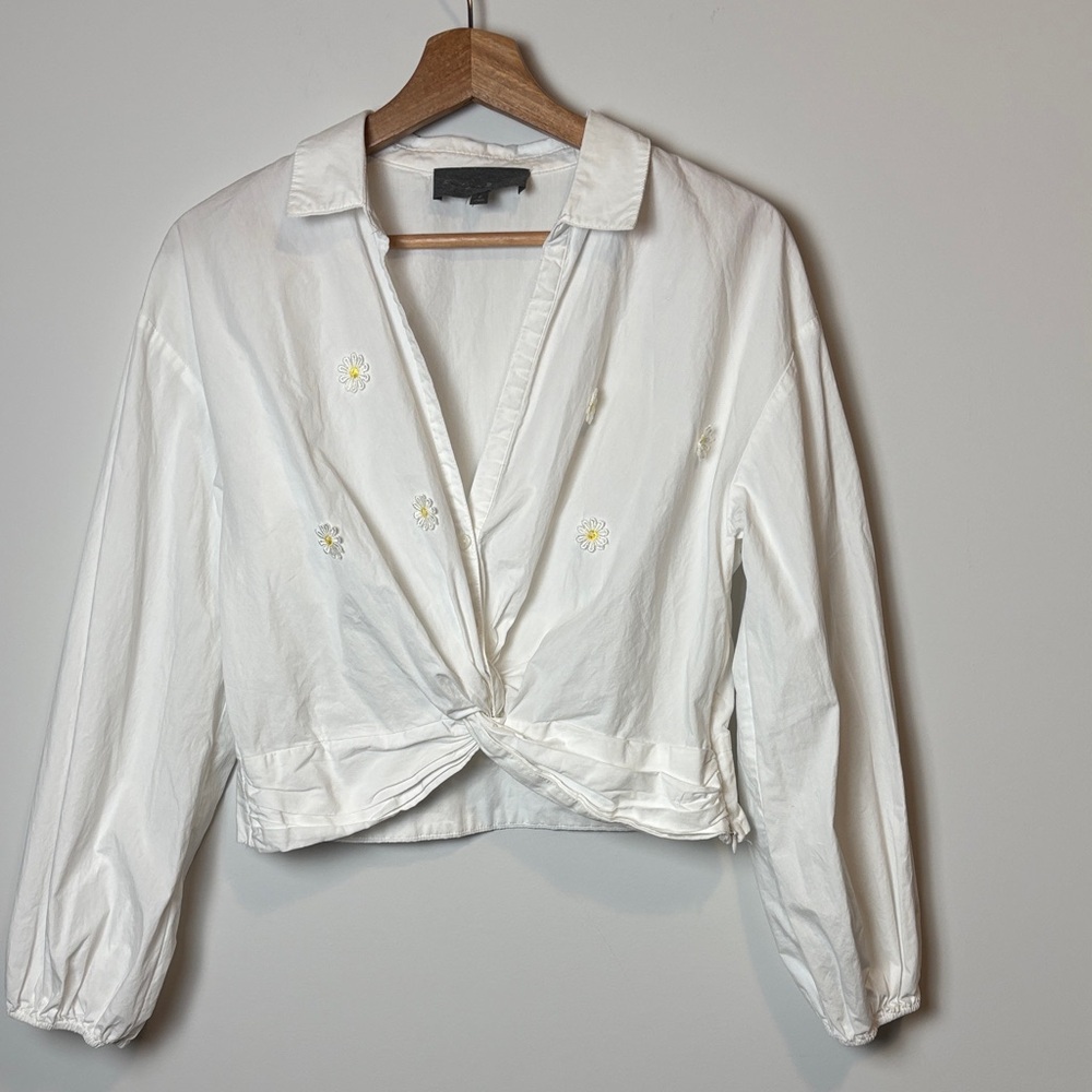 Sunday in Brooklyn white crop long sleeve large blouse daisies cottagecore